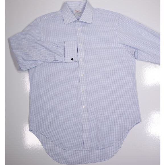 TM Lewin Blue White Checkered Regular Fit 2-Fold Cotton Dress Shirt (42) 16.5-33 - Picture 2 of 6